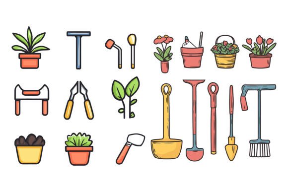 Colorful Garden Scapes Service Icon Set