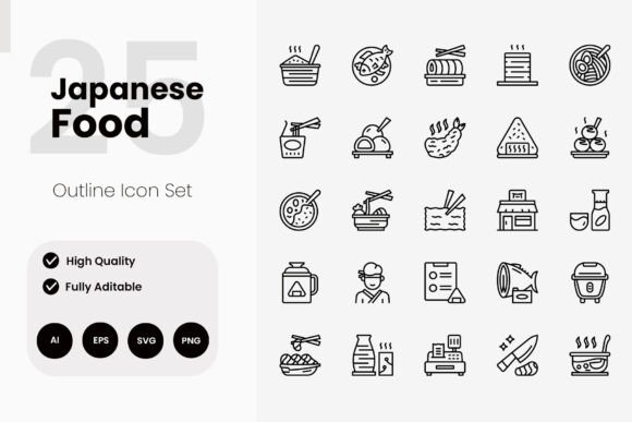 Japanese Food Outline Icons: A Designer's Toolkit